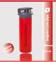 550ML Kilitli Kapak Renkli Cam Şişe Matara, Suluk & 14 Farklı Renk Seçeneği (Kırmızı)