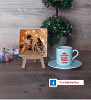 Babalar Günü Hediyesi Fotoğraflı Dekoratif Taş, Ahşap Altlıklı Türk Kahvesi Fincanı HediyeBabaya Hediye (Model 2)