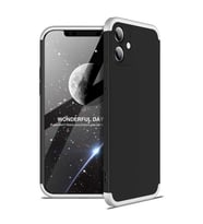 Apple iPhone 12 Kılıf 3 Parça Slim Sert Silikon Kapak AYS (Siyah-Gri)