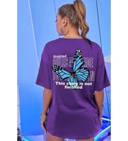 Unisex Kelebek Sırt Baskılı T-shirt (Mor)