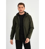 ALEXANDERGARDI FERMUARLI İÇİ POLARLI SU İTİCİ SOFTSHELL KUMAŞ KAPÜŞONLU MONT (E24-MNT-01) (Haki)