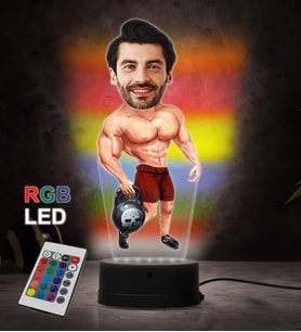 Doğum Günü Hediyesi,Sevgiliye Hediye, Kişiye Özel Fotoğraflı Sporcu Karikatür 3D Led Lamba (RGB)