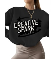 Sweatshirt Yaratıcı kıvılcım Baskılı unisex bisiklet yaka erkek 3 iplik şardonlu kadın kalın Bej (Siyah)