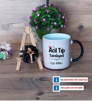 Acil Tıp Teknisyeni Kupa Bardak Beyaz ve Fotoğraflı Ahşap Anahtarlık Hediye (Model 9)