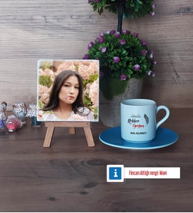 Rehber Öğretmen Fotoğraflı Dekoratif Taş, Ahşap Altlıklı Türk Kahvesi Fincanı Hediye (Model 5)