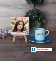 Rehber Öğretmen Fotoğraflı Dekoratif Taş, Ahşap Altlıklı Türk Kahvesi Fincanı Hediye (Model 5)