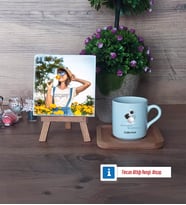 Geometri Öğretmeni Fotoğraflı Dekoratif Taş, Ahşap Altlıklı Türk Kahvesi Fincanı Hediye (Model 1)