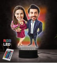 Kişiye Özel Fotoğraflı Musmutlu Çift Tasarımlı Karikatür 3D Led Lamba (RGB)