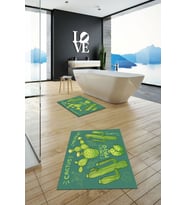 EVDEYA Baskılı Yıkanabilir Kaktüs Desenli İkili Banyo Halısı Paspas Klozet Takımı, KLOZET-23-BEYAZ, (Yeşil)
