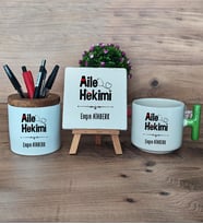 Aile Hekimi Hediye Sepeti Kupa Bardak T Kulplu, Kalemlik ve Dekoratif Taş Doktora Tıp Bayramı Hediyesi (Model 8)