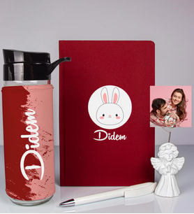 Kişiye Özel Defter Kalem Matara Ve Fotoğraflı Notluk Seti 93570 (Bordo)