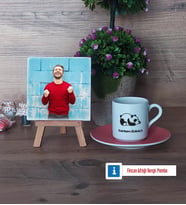 Uykucu Panda Fotoğraflı Dekoratif Taş, Ahşap Altlıklı Türk Kahvesi Fincanı Hediye (Model 6)
