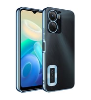 Vivo Y16 Kılıf Case, Logo Showing Serisi, Şeffaf, Kamera Korumalı, Logo Gösteren Renkli Çizgi Tasarım (Royal Mavi)
