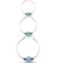 Boncuklu Gümüş Halka Küpe Kombin 10mm + 12mm + 16mm wsk09t (Mavi)