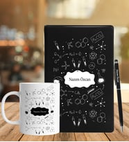 Kimya Öğretmenine Özel Deri Defter Kalem Ve Kupa Seti (Model 3)