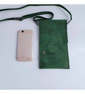 Woodensea  Hakiki Crazy Deri Telefon Çantası  Çapraz Çanta El Yapımı (Yeşil)
