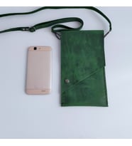 Woodensea  Hakiki Crazy Deri Telefon Çantası  Çapraz Çanta El Yapımı (Yeşil)