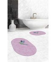 EVDEYA Dijital Yıkanabilir Modern Kuş Desen İkili Banyo Halısı Paspas Oval Klozet Takımı, OKLOZET-36-GRİ, (Pembe)