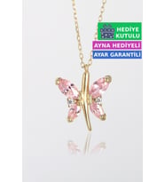 Jewelmim Lila Gümüş Kelebek Kolye Sarı Altın Kaplama Bayan Kelebekli 925 Ayar Kadın Gümüş Kelebek Kolyesi (Sarı)