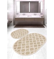 Dijital Baskılı Kaymaz Taban Yıkanabilir Oval 2'li Klozet Takımı Banyo Paspası NOKZ-SD-511 (Bej)
