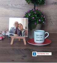 Dedeye Hediye Fotoğraflı Dekoratif Taş, Ahşap Altlıklı Türk Kahvesi Fincanı Hediye (Model 8)