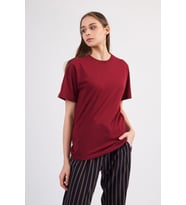 Nare Giyim Siyah Pamuklu Basic Kadın T-shirt (Bordo)
