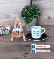 Kankaya Hediye Türk Kahvesi Fincanı Ahşap Altlıklı ve Fotoğraflı Ahşap Anahtarlık Hediye (Model 7)