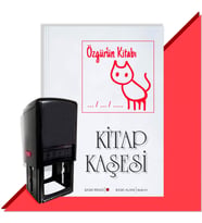 Kişiye Özel  Çizim Kedi 3 Tarihli Kitap Kaşesi (Kırmızı)