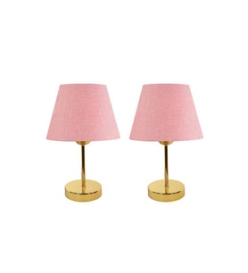 Metal Ayaklı Ikili Abajur Masa Lambası - Gold (Pembe)