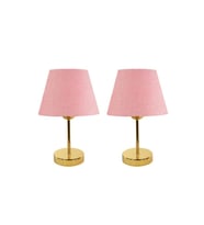 Metal Ayaklı Ikili Abajur Masa Lambası - Gold (Pembe)