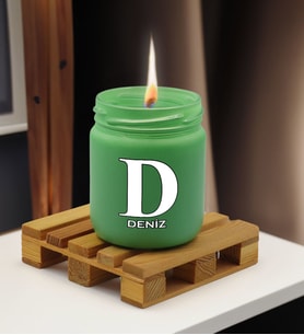 BK Gift Kişiye Özel DTF İsimli Renkli Cam Kavanozda Kokulu Mum-2(13 Renk Seçeneği), Arkadaşa Hediye, Sevgiliye Hediye, Doğum Günü Hediyesi (Yeşil)