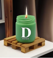 BK Gift Kişiye Özel DTF İsimli Renkli Cam Kavanozda Kokulu Mum-2(13 Renk Seçeneği), Arkadaşa Hediye, Sevgiliye Hediye, Doğum Günü Hediyesi (Yeşil)