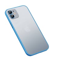Uyumlu Model Apple iPhone 12 Pro Max Kılıf Kamera Lensli Kenar Renkli Şeffaf Kapak (Mavi)