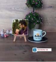 Babalar Günü Hediyesi Fotoğraflı Dekoratif Taş, Ahşap Altlıklı Türk Kahvesi Fincanı HediyeBabaya Hediye (Model 7)
