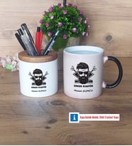 Erkek Kuaförü Kalemlik, Kupa Bardak T Kişiye Özel Hediye (Model 3)