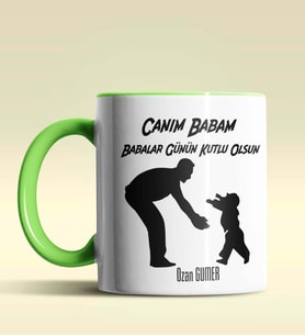 Kişiye Özel Babalar Günün Kutlu Olsun 9 Tema Siyah Kupa Bardak (Yeşil)