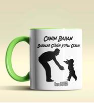Kişiye Özel Babalar Günün Kutlu Olsun 9 Tema Siyah Kupa Bardak (Yeşil)