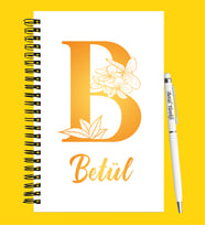 Kişiye Özel Harf Ve İsim Tasarımlı Ahşap Defter Kalem Seti (Beyaz)