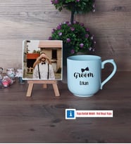 Groom Fotoğraflı Dekoratif Taş, Kupa Bardak Beyaz Hediye (Model 5)