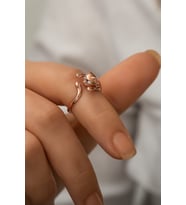 Papatya Silver 925 Ayar Gümüş Zirkon Taş Gözlü Kedi Yüzük (Rose)