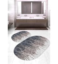 Dijital Baskılı Kaymaz Taban Yıkanabilir Oval 2'li Klozet Takımı Banyo Paspası NOKZ-SD-404 (Çok Renkli)
