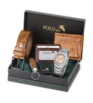Polo Air Erkek Kemer Cüzdan Kartlık Anahtarlık Çakmak Kol Saati Hediyelik Kutusunda Set PL-0960E (Taba)