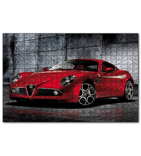 Cakapuzzle Kırmızı Renk Alfa Romeo 8C Competizione Araba,  Puzzle Yapboz MDF (Ahşap) (500 Parça)