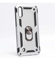 Samsung Galaxy M10 Uyumlu Kılıf Standlı Manyetik Yüzüklü Military Magnetic Ring Polycarbonate and TPU Case (Gri)
