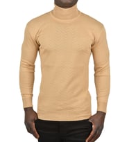 DeepSEA Erkek  Zigzag Desenli Tam Balıkçı Yaka Dar Kesim Boğazlı Triko Kazak 2505497 (Camel)