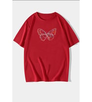 Unisex Butterfly  Baskılı T-shirt (Kırmızı)
