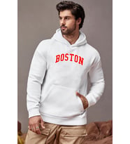 Unisex Boston Baskılı Sweatshirt (A.Beyaz)