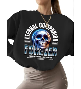 kadın Sweatshirt bisiklet yaka erkek Ebedi arkadaş - sonsuza kadar Baskılı Sweatshirt kalın Bej 3 (Siyah)