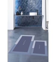 EVDEYA Dijital Baskılı Yıkanabilir Home Yazılı İkili Banyo Paspası Klozet Takımı, KLOZET-3-GRİ, (Mavi)