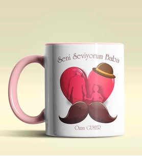 Kişiye Özel Seni Seviyorum Baba Tasarımlı Siyah Kupa Bardak (Pembe)